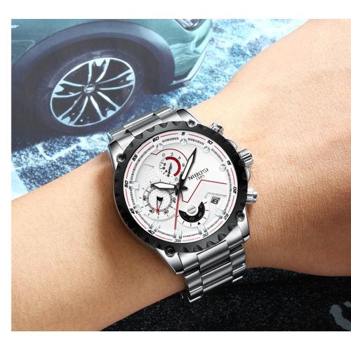 Nibosi Montre Homme Analogique - Argent