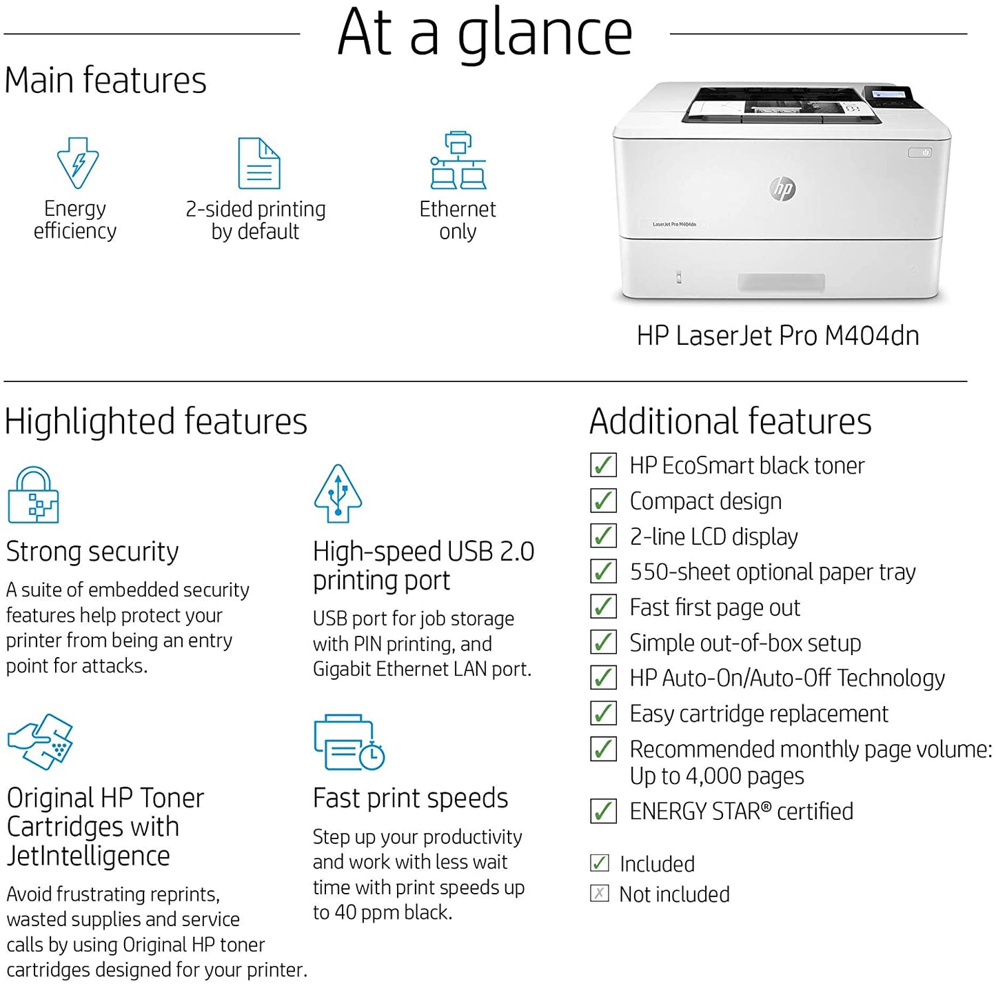 IMPRIMANTE HP LaserJet Pro M404dn monochrome recto-verso automatique