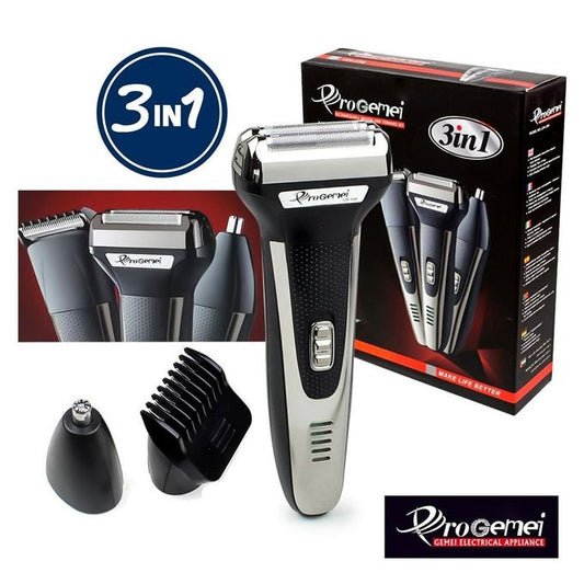 Geemy GM-598 -Tondeuse Electrique 3 En 1 Rechargeable - Rasoir - Noir Or