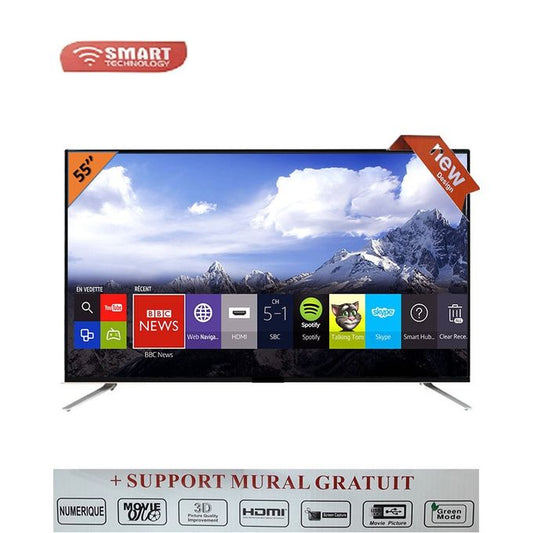 TV LED STT-9555 Smart Technology - 55 pouces - Wifi - 3xHDMI/RJ45/VGA/USB - Décodeur Intégré - Noir