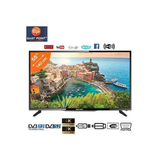 East Point Smart TV LED – 55 Pouces – Ultra HD 4K – Décodeur Intégré – Wifi – HDMI – USB – Noir –